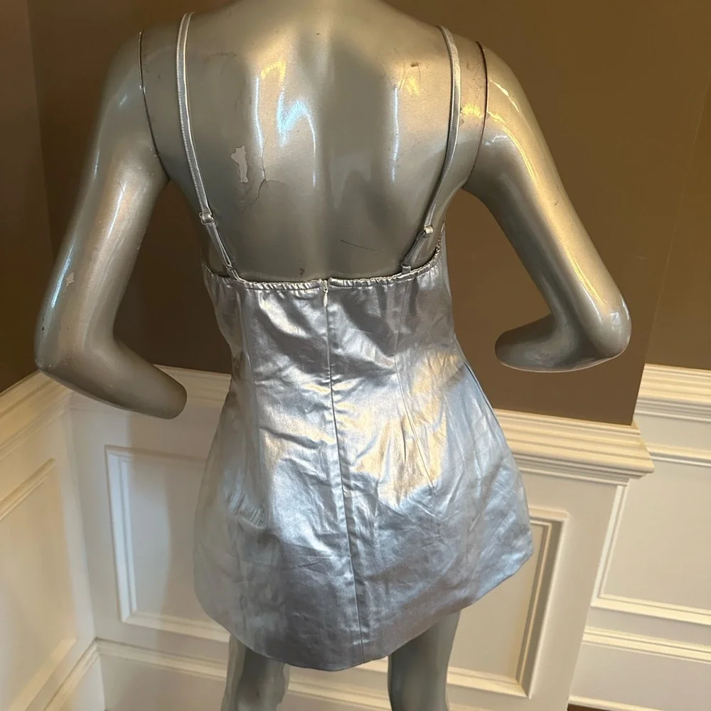 NWT AKIRA Silver Metallic Mini Bodycon Dress Sz Large - Picture 6 of 6